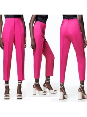 Zara hot pink high waisted ankle pants Sz 8